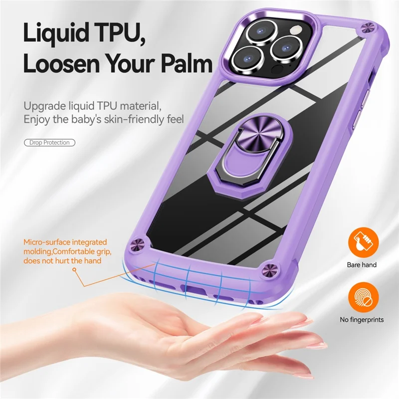 For iPhone 15 Pro Protective Kickstand Case Alloy Lens Frame PC + TPU Phone Cover - Purple