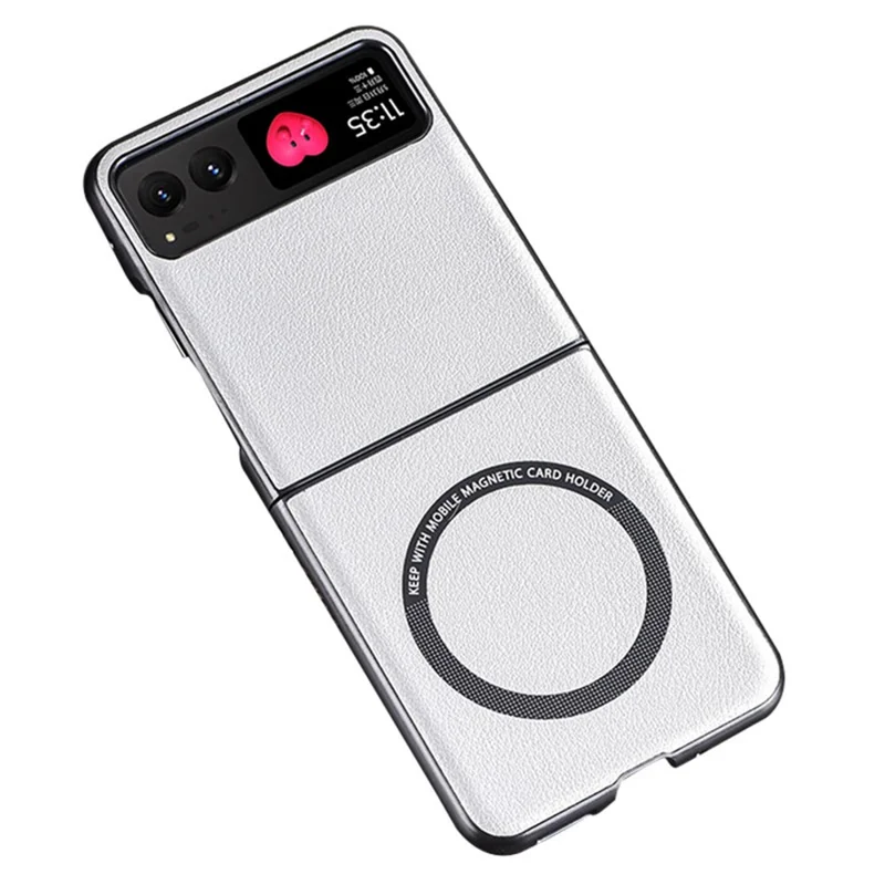For Motorola Razr 40 5G Magnetic Phone Case PU Leather+PC Hard Cover Compatible with Magsafe - White