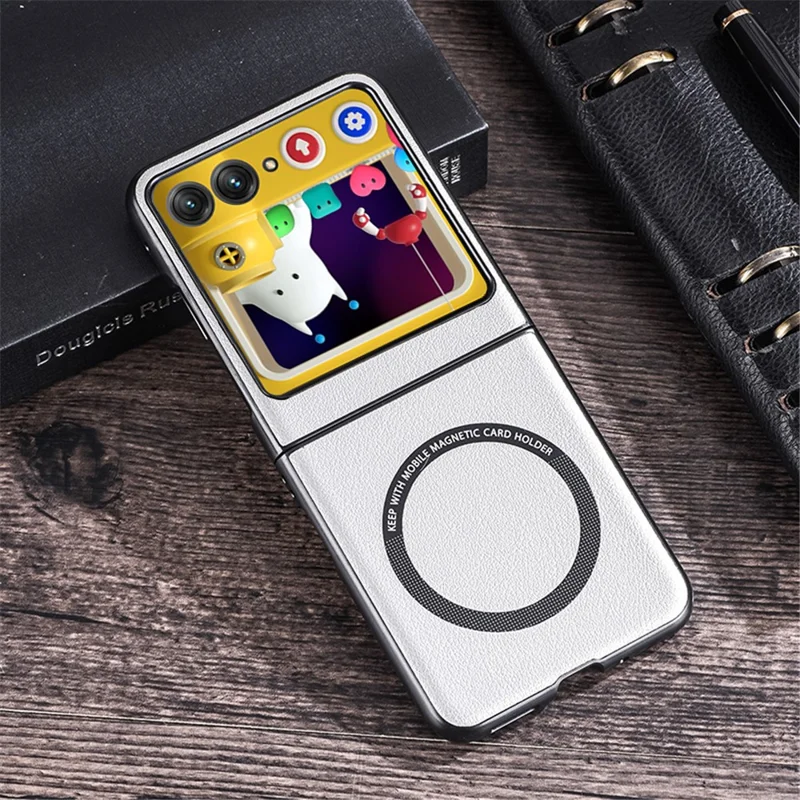 For Motorola Razr 40 5G Magnetic Phone Case PU Leather+PC Hard Cover Compatible with Magsafe - White