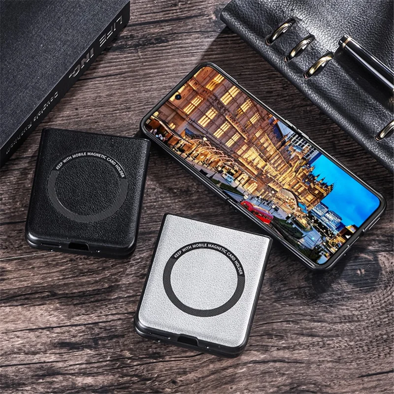 For Motorola Razr 40 5G Magnetic Phone Case PU Leather+PC Hard Cover Compatible with Magsafe - White