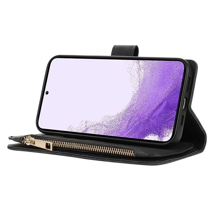 For Samsung Galaxy A52 4G / 5G / A52s 5G Leather Phone Case Multiple Card Slots Zipper Pocket Cover - Black