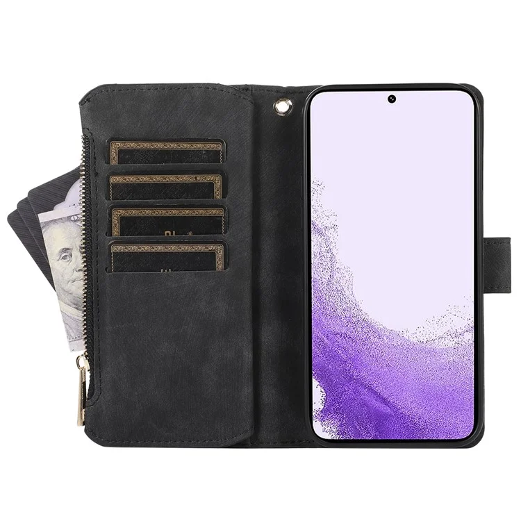 For Samsung Galaxy A52 4G / 5G / A52s 5G Leather Phone Case Multiple Card Slots Zipper Pocket Cover - Black
