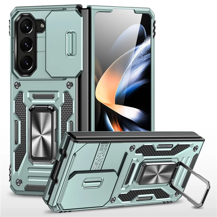 Per Samsung Galaxy Z Fold5 5G Armor Series PC + TPU Custodia per telefono Copertura con supporto metallico Slide Camera Lid - Verde