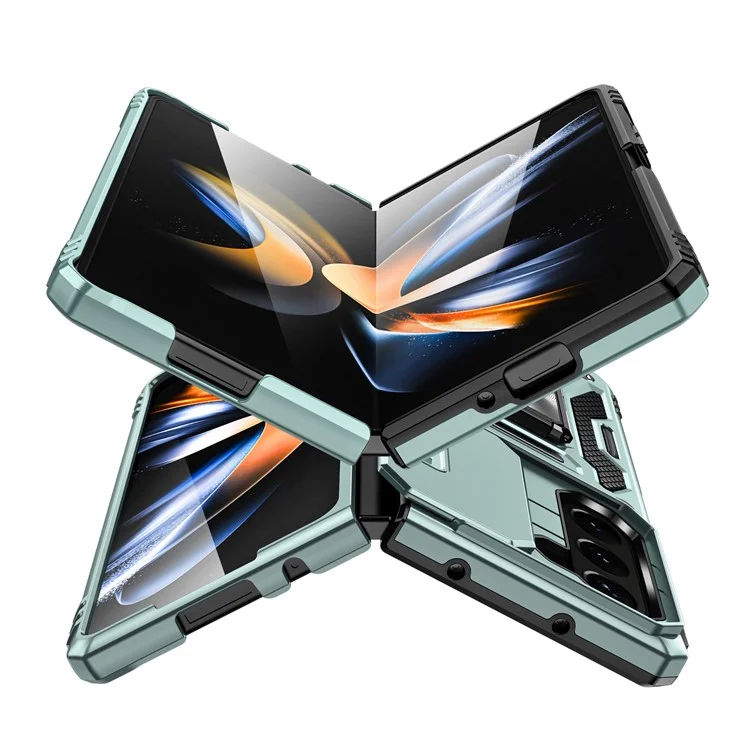 Per Samsung Galaxy Z Fold5 5G Armor Series PC + TPU Custodia per telefono Copertura con supporto metallico Slide Camera Lid - Verde