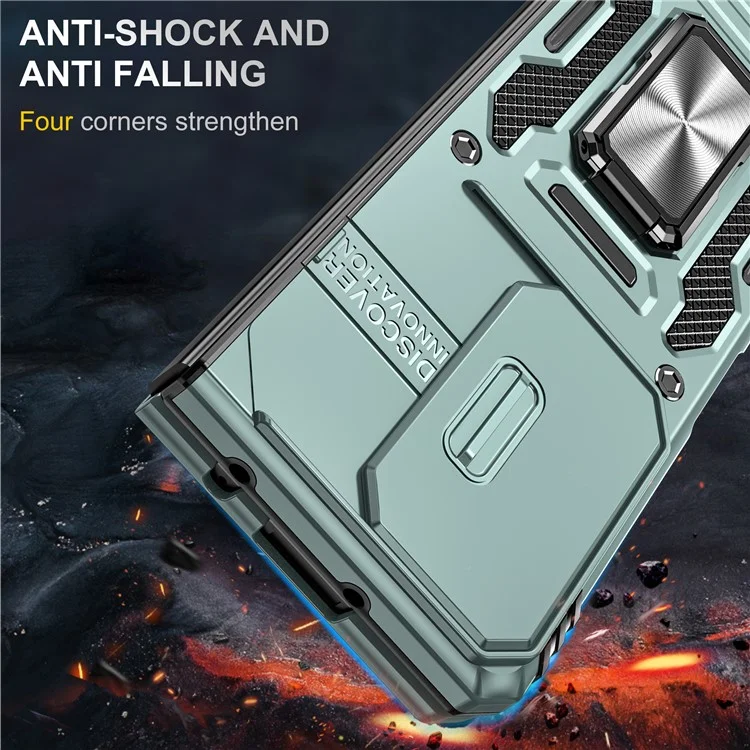 Per Samsung Galaxy Z Fold5 5G Armor Series PC + TPU Custodia per telefono Copertura con supporto metallico Slide Camera Lid - Verde