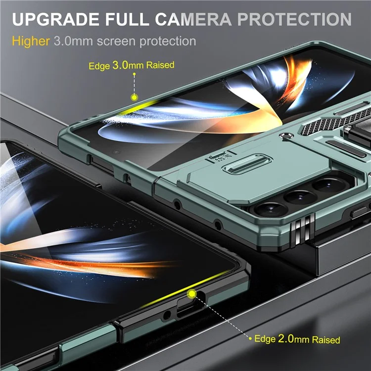 Per Samsung Galaxy Z Fold5 5G Armor Series PC + TPU Custodia per telefono Copertura con supporto metallico Slide Camera Lid - Verde