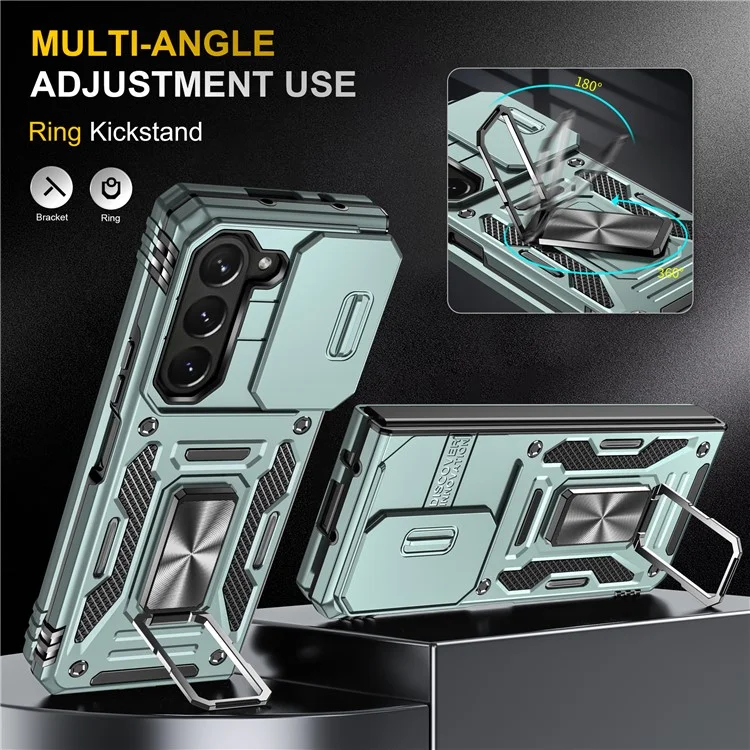 Per Samsung Galaxy Z Fold5 5G Armor Series PC + TPU Custodia per telefono Copertura con supporto metallico Slide Camera Lid - Verde
