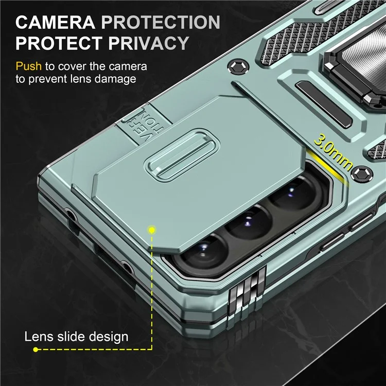 Per Samsung Galaxy Z Fold5 5G Armor Series PC + TPU Custodia per telefono Copertura con supporto metallico Slide Camera Lid - Verde