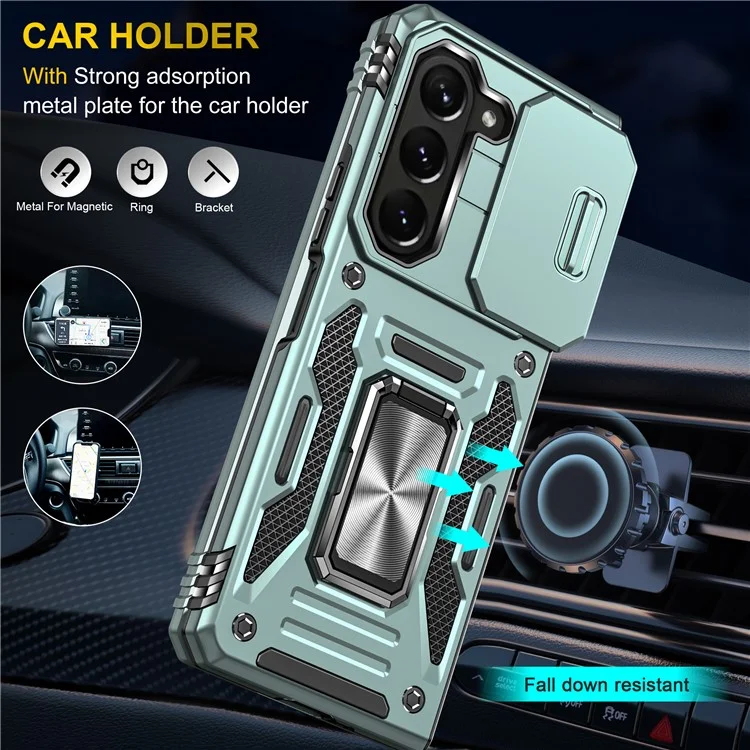 Per Samsung Galaxy Z Fold5 5G Armor Series PC + TPU Custodia per telefono Copertura con supporto metallico Slide Camera Lid - Verde