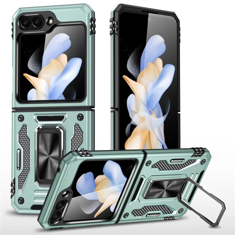 For Samsung Galaxy Z Flip5 5G Armor Series PC + TPU Anti-drop Phone Case Metal Kickstand Cover - Green