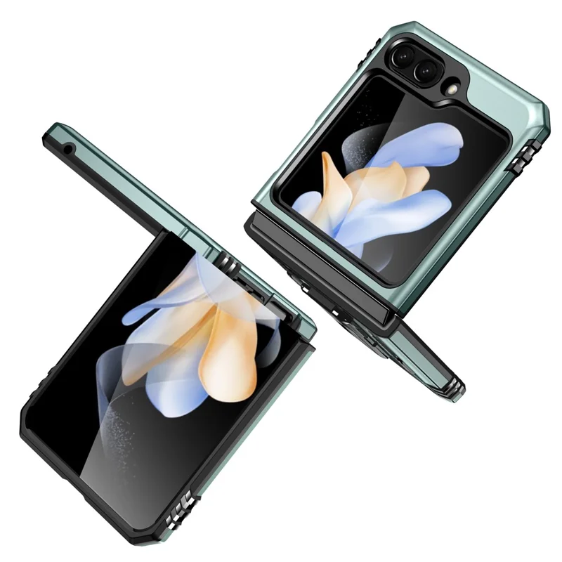 For Samsung Galaxy Z Flip5 5G Armor Series PC + TPU Anti-drop Phone Case Metal Kickstand Cover - Green