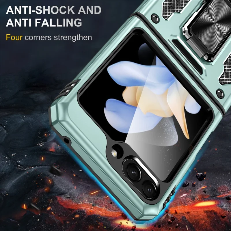For Samsung Galaxy Z Flip5 5G Armor Series PC + TPU Anti-drop Phone Case Metal Kickstand Cover - Green