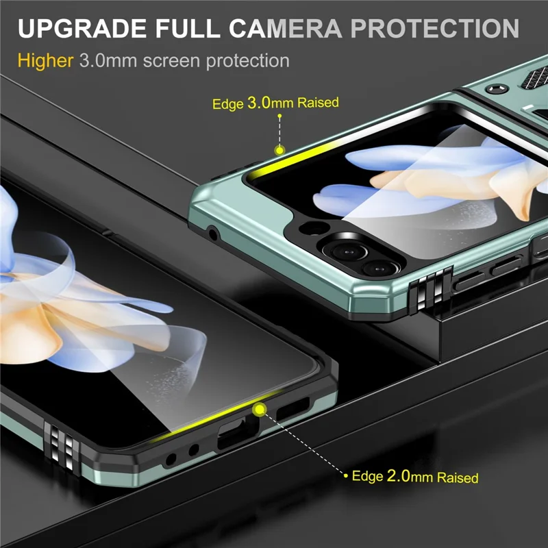 For Samsung Galaxy Z Flip5 5G Armor Series PC + TPU Anti-drop Phone Case Metal Kickstand Cover - Green