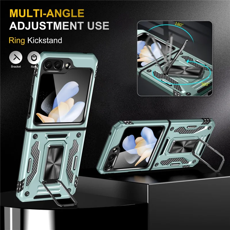 For Samsung Galaxy Z Flip5 5G Armor Series PC + TPU Anti-drop Phone Case Metal Kickstand Cover - Green