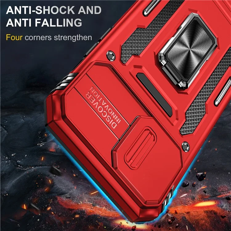Armor Series For iPhone 15 Pro Slide Camera Lid Phone Case Metal Kickstand PC+TPU Cover - Red