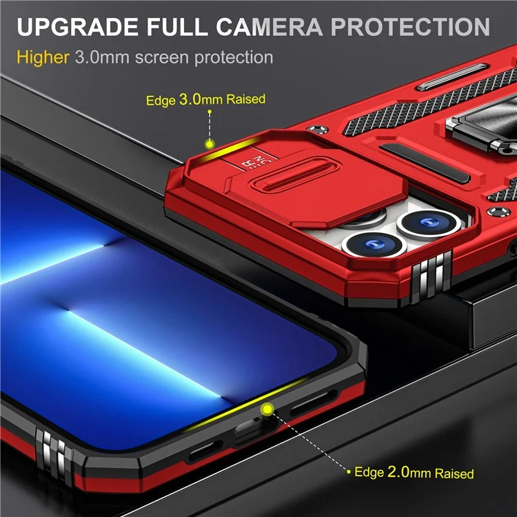 Armor Series For iPhone 15 Pro Slide Camera Lid Phone Case Metal Kickstand PC+TPU Cover - Red