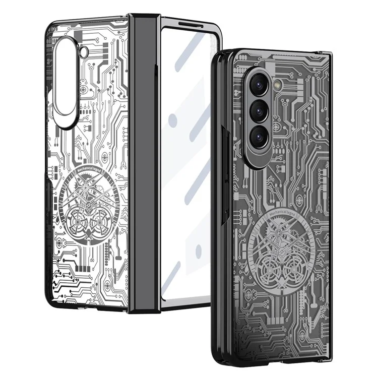 Mechanical Legend Series For Samsung Galaxy Z Fold5 5G Electroplating Phone Case All-Inclusive PC Cover with Tempered Glass Film - Black