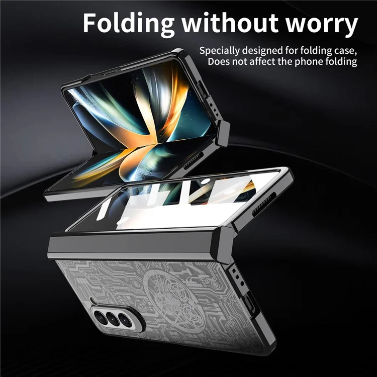 Mechanical Legend Series For Samsung Galaxy Z Fold5 5G Electroplating Phone Case All-Inclusive PC Cover with Tempered Glass Film - Black