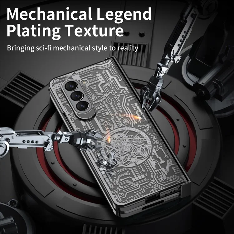 Mechanical Legend Series For Samsung Galaxy Z Fold5 5G Electroplating Phone Case All-Inclusive PC Cover with Tempered Glass Film - Black