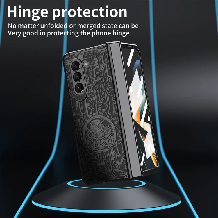 Mechanical Legend Series For Samsung Galaxy Z Fold5 5G Electroplating Phone Case All-Inclusive PC Cover with Tempered Glass Film - Black