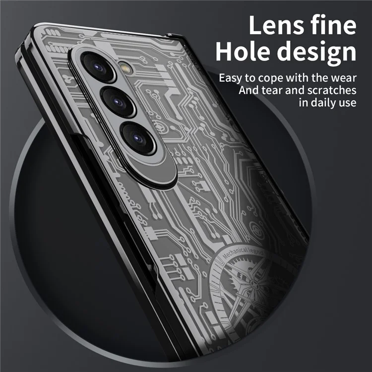 Mechanical Legend Series For Samsung Galaxy Z Fold5 5G Electroplating Phone Case All-Inclusive PC Cover with Tempered Glass Film - Black