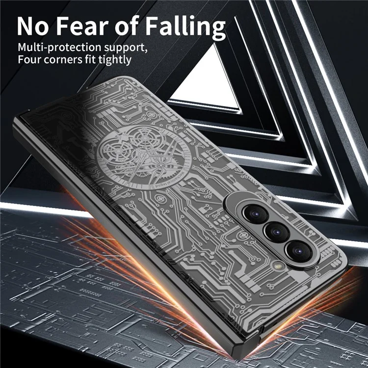Mechanical Legend Series For Samsung Galaxy Z Fold5 5G Electroplating Phone Case All-Inclusive PC Cover with Tempered Glass Film - Black