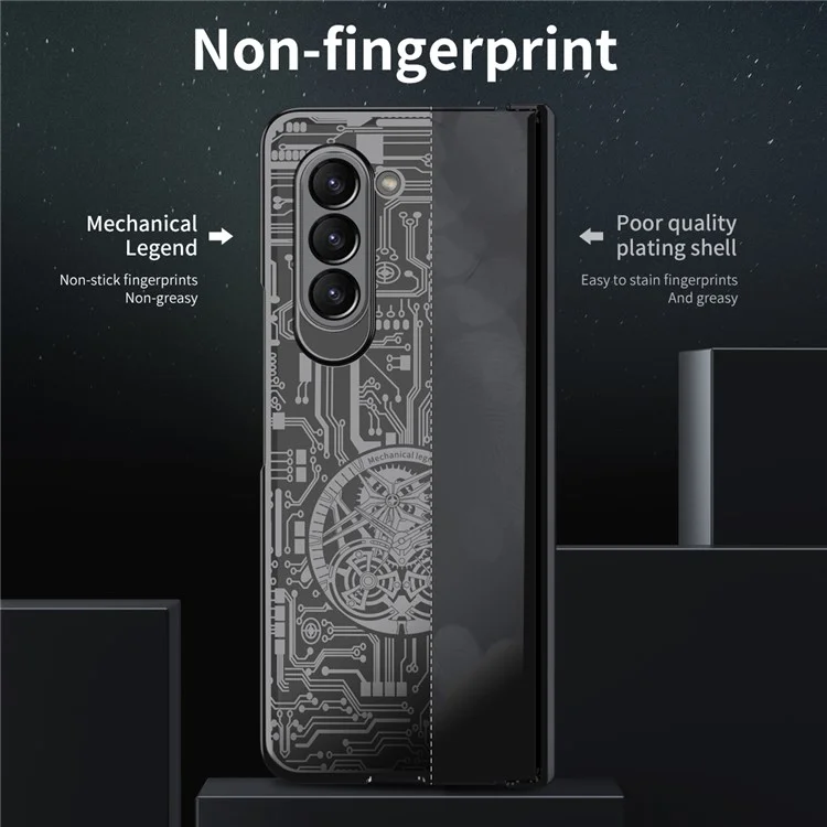 Mechanical Legend Series For Samsung Galaxy Z Fold5 5G Electroplating Phone Case All-Inclusive PC Cover with Tempered Glass Film - Black