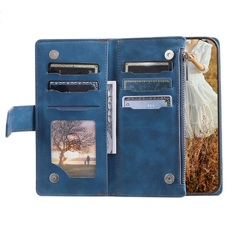For Xiaomi Redmi 12 4G Phone Case PU Leather Shell Rhombus Pattern Imprinted Zipper Pocket Wallet Stand Cover - Blue