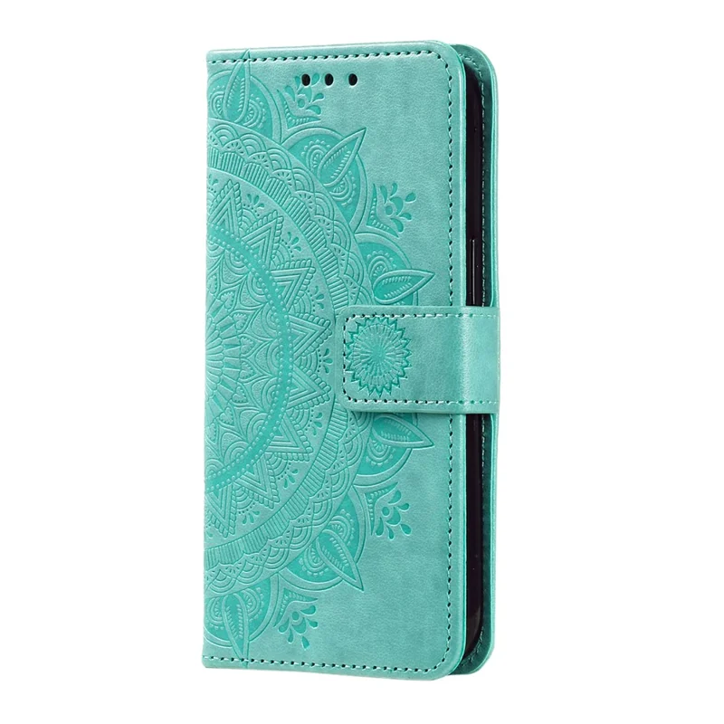 Capa de Suporte para Xiaomi Redmi 12 4G Couro PU Impressão de Flor Mandala Carteira Capa de Telefone com Alça - Verde