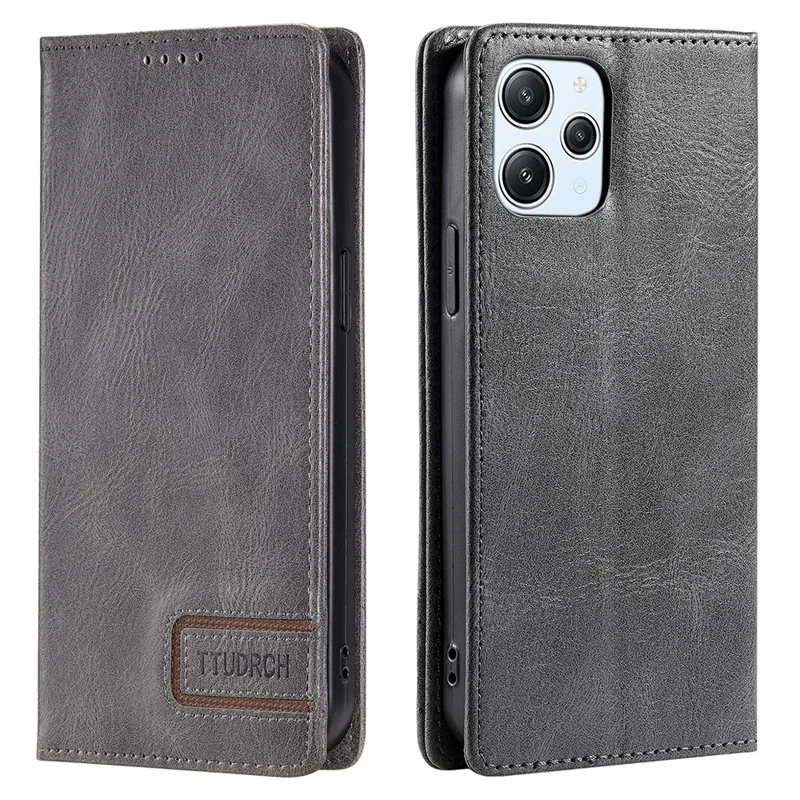 TTUDRCH Стиль 007 RFID-блокирующий чехол для Xiaomi Redmi 12 4G Stand Phone Case Wallet Leather Cover - Grey