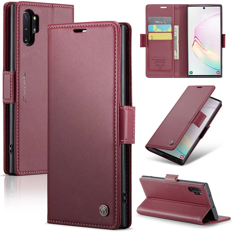For Samsung Galaxy Note 10 Plus 4G Leather Case CASEME 023 RFID Blocking 3 Card Slot Mobile Cover - Red