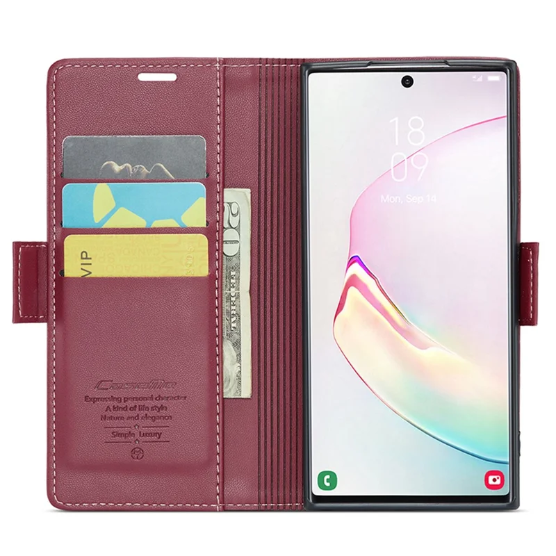 For Samsung Galaxy Note 10 Plus 4G Leather Case CASEME 023 RFID Blocking 3 Card Slot Mobile Cover - Red