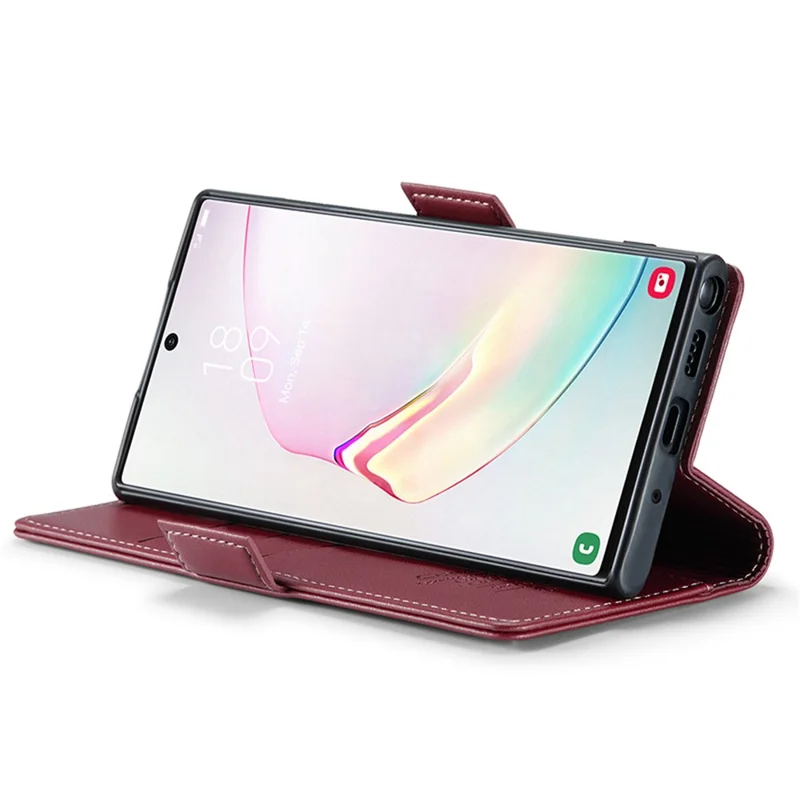 For Samsung Galaxy Note 10 Plus 4G Leather Case CASEME 023 RFID Blocking 3 Card Slot Mobile Cover - Red