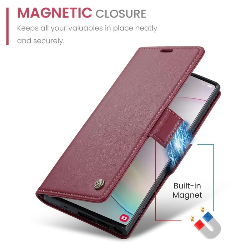 For Samsung Galaxy Note 10 Plus 4G Leather Case CASEME 023 RFID Blocking 3 Card Slot Mobile Cover - Red
