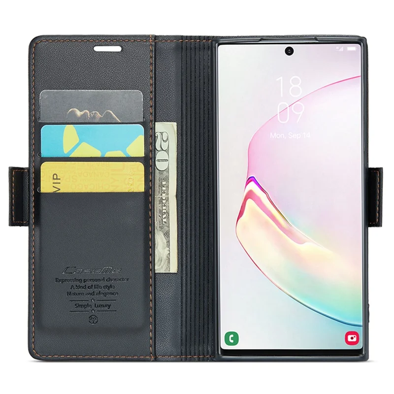 For Samsung Galaxy Note 10 Plus 4G Leather Case CASEME 023 RFID Blocking 3 Card Slot Mobile Cover - Black