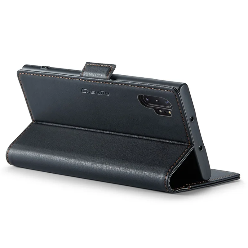 For Samsung Galaxy Note 10 Plus 4G Leather Case CASEME 023 RFID Blocking 3 Card Slot Mobile Cover - Black