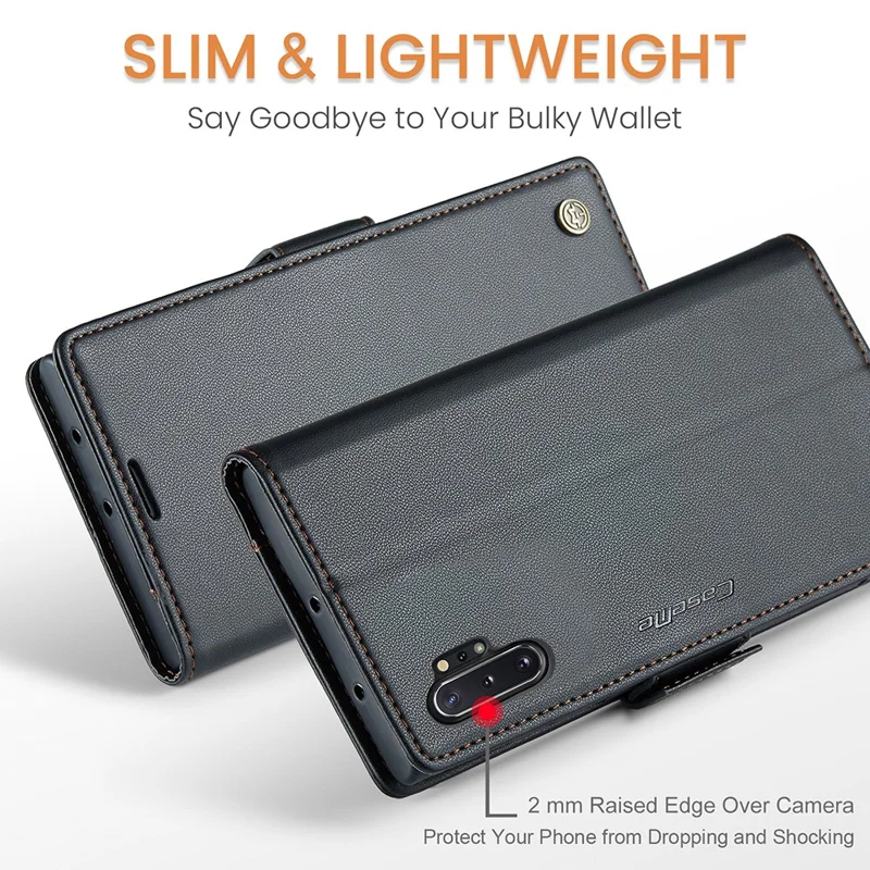 For Samsung Galaxy Note 10 Plus 4G Leather Case CASEME 023 RFID Blocking 3 Card Slot Mobile Cover - Black