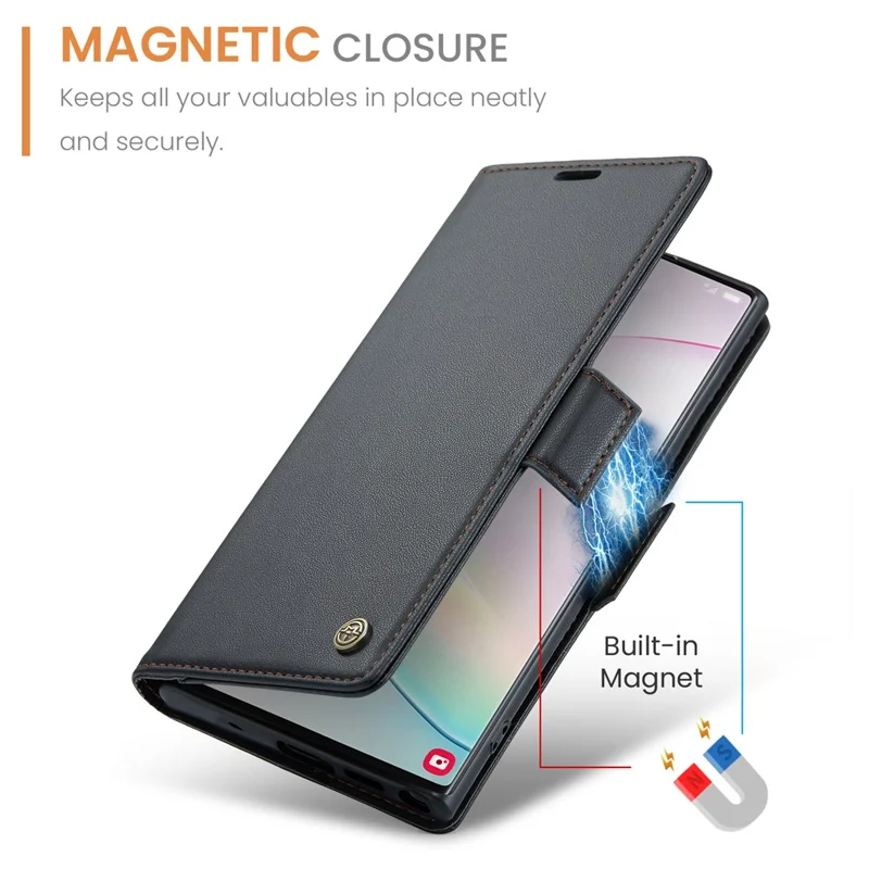 For Samsung Galaxy Note 10 Plus 4G Leather Case CASEME 023 RFID Blocking 3 Card Slot Mobile Cover - Black