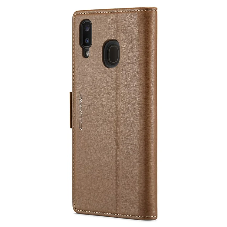 CASEME 023 Series For Samsung Galaxy A40 RFID Blocking PU Leather Phone Case Stand Wallet Anti-drop Cover - Brown