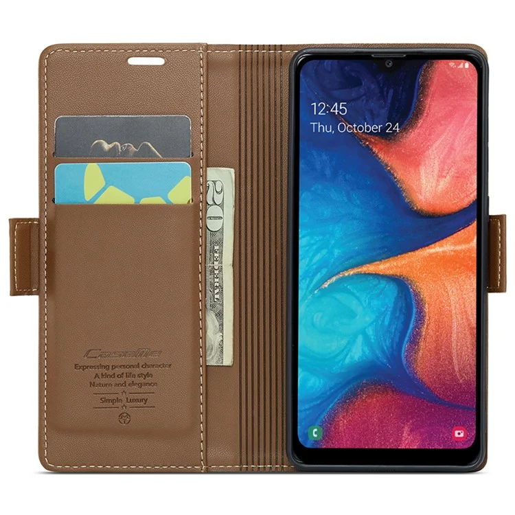CASEME 023 Series For Samsung Galaxy A40 RFID Blocking PU Leather Phone Case Stand Wallet Anti-drop Cover - Brown