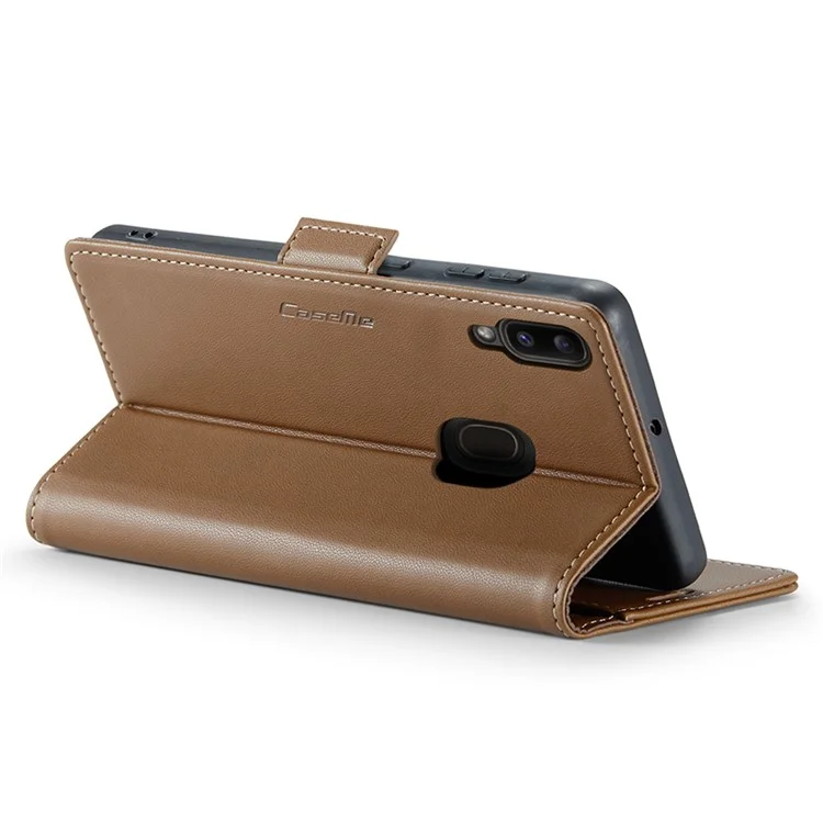 CASEME 023 Series For Samsung Galaxy A40 RFID Blocking PU Leather Phone Case Stand Wallet Anti-drop Cover - Brown
