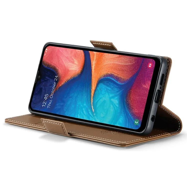 CASEME 023 Series For Samsung Galaxy A40 RFID Blocking PU Leather Phone Case Stand Wallet Anti-drop Cover - Brown