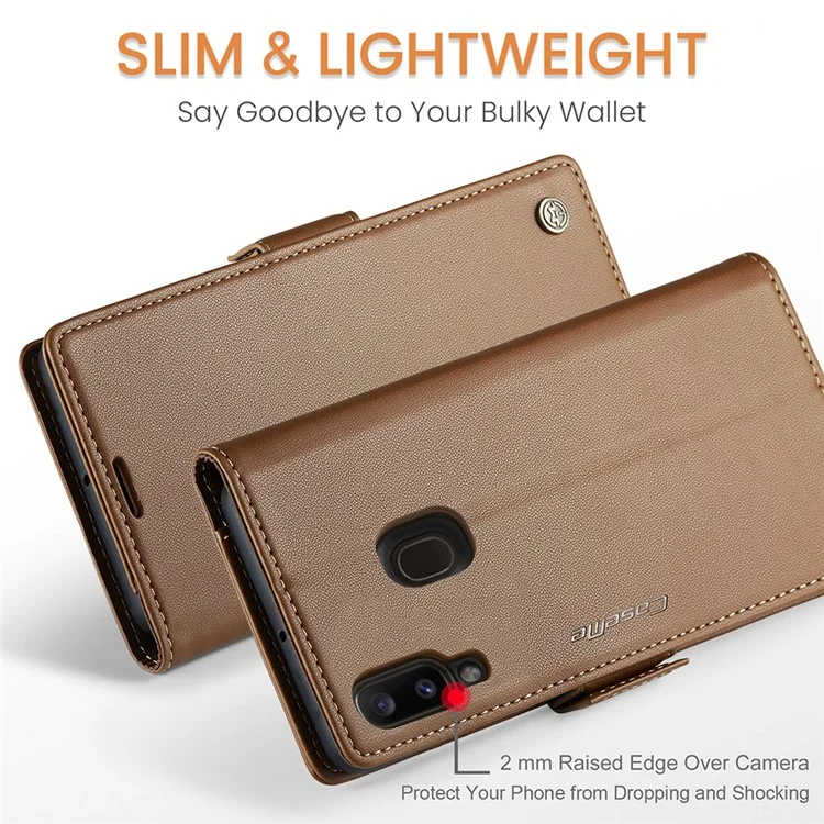CASEME 023 Series For Samsung Galaxy A40 RFID Blocking PU Leather Phone Case Stand Wallet Anti-drop Cover - Brown