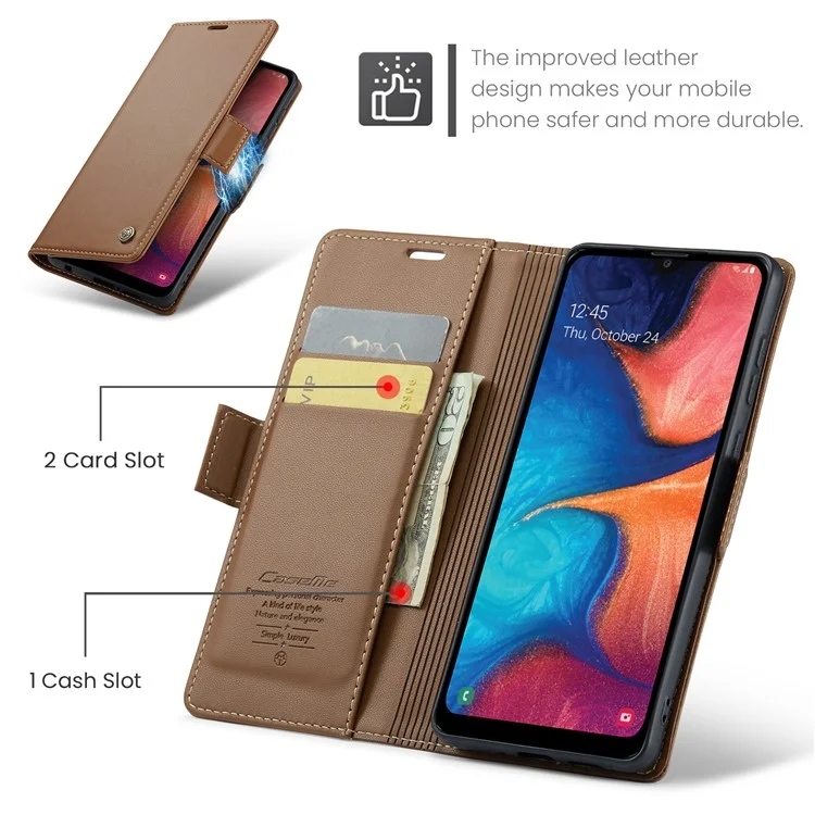 CASEME 023 Series For Samsung Galaxy A40 RFID Blocking PU Leather Phone Case Stand Wallet Anti-drop Cover - Brown