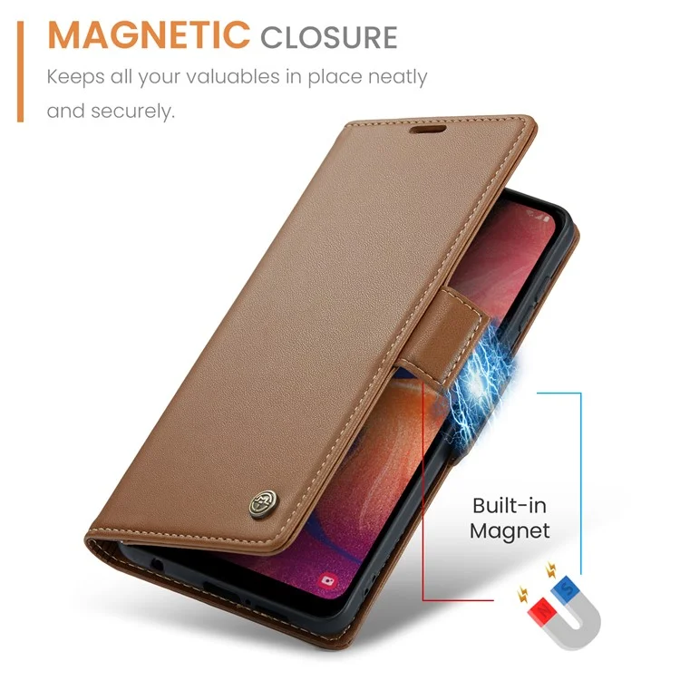 CASEME 023 Series For Samsung Galaxy A40 RFID Blocking PU Leather Phone Case Stand Wallet Anti-drop Cover - Brown