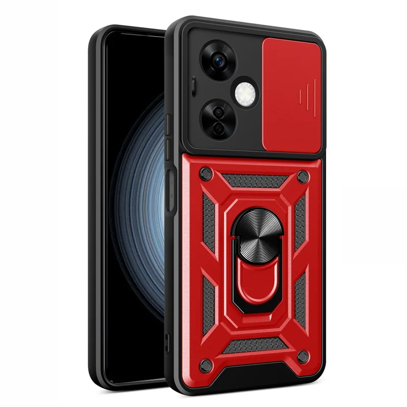 Для OnePlus Nord CE 3 Lite 5G / N30 5G Чехол для телефона с защитой объектива сзади PC+TPU с подставкой - Красный