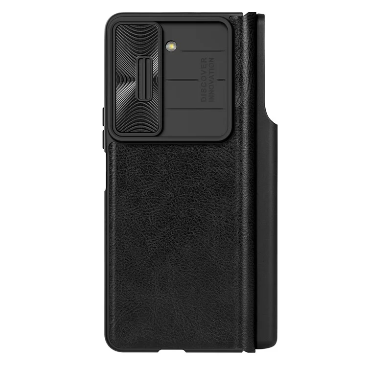 NILLKIN Qin Pro Series para Samsung Galaxy Z Fold5 5G Funda de piel sintética Slide Camera Protection Phone Cover con ranura para bolígrafo - Negro