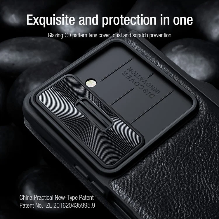 NILLKIN Qin Pro Series para Samsung Galaxy Z Fold5 5G Funda de piel sintética Slide Camera Protection Phone Cover con ranura para bolígrafo - Negro