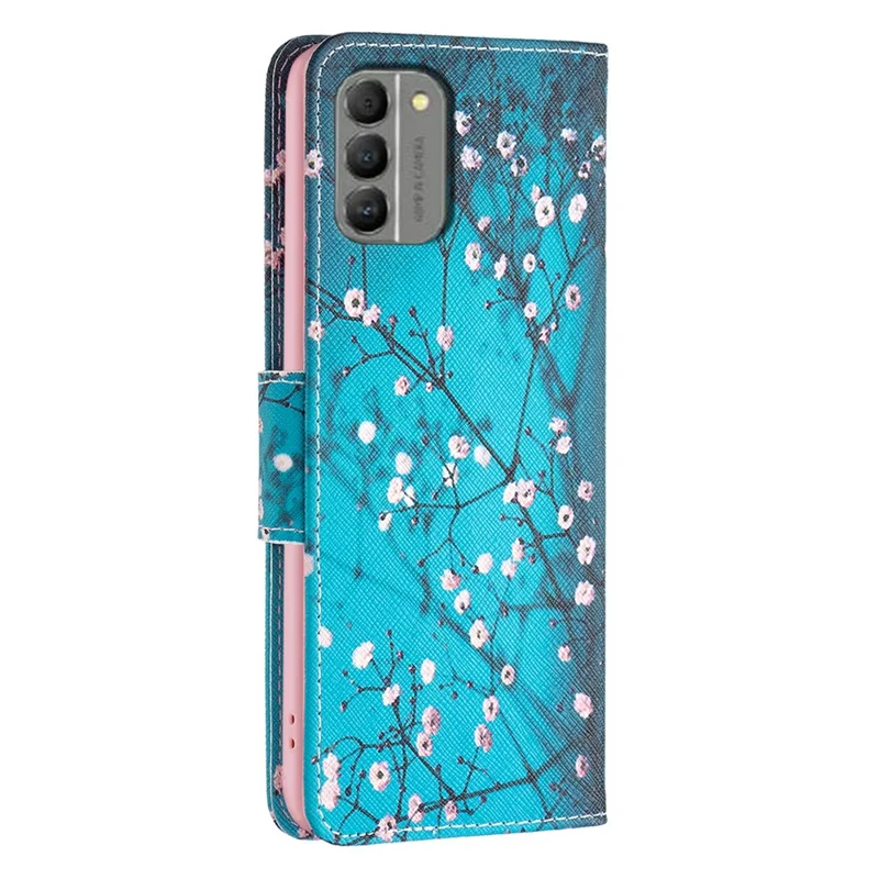 Per Nokia G310 Custodia Portafoglio con Stampa di Motivi in Pelle PU con Supporto Magnetico - Fiore di Prugna