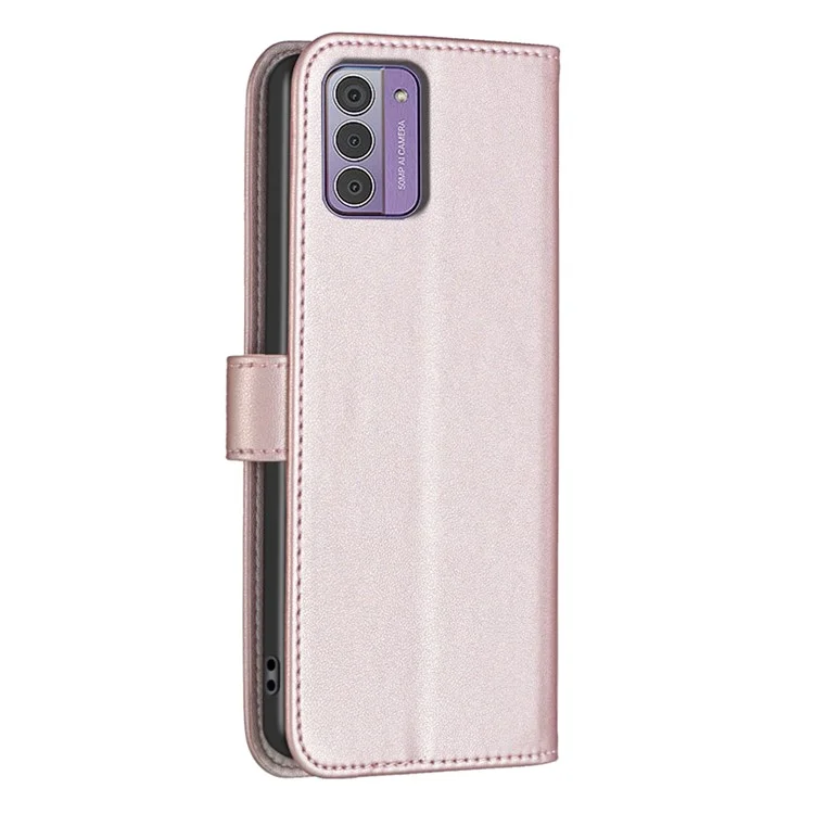 BINFEN COLOR BF17 Cell Phone Cover for Nokia G42 Wallet Stand TPU+PU Leather Phone Case - Rose Gold